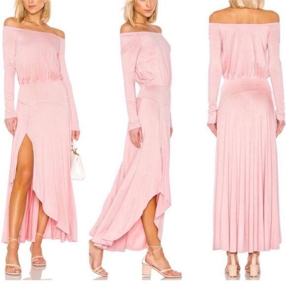 NWOT FREE PEOPLE BEACH BOHO JUPITER ROSE OFF SHOULDER FRONT SLIT MAXI SUNDRESS S - Picture 1 of 13